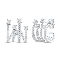 10k White Gold 3/4Ct TDW Diamond Multi Piercing Look J-Hoop Claw Earrings - £287.40 GBP
