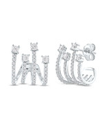 10k White Gold 3/4Ct TDW Diamond Multi Piercing Look J-Hoop Claw Earrings - £226.48 GBP