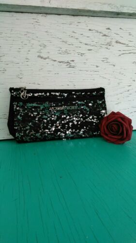 Victoria's Secret Cosmetic Bag Sequin Clutch Wristlet Makeup Bag Black - $18.81