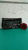 Victoria&#39;s Secret Cosmetic Bag Sequin Clutch Wristlet Makeup Bag Black - $18.81
