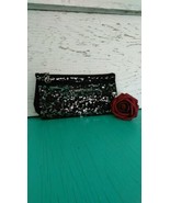 Victoria&#39;s Secret Cosmetic Bag Sequin Clutch Wristlet Makeup Bag Black - £15.01 GBP