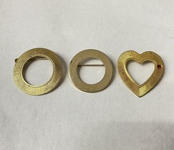 Vintage Brooch Scarf Clip Heart Red Stone Textured &amp; Smooth Wreath LOT 3 - $17.81