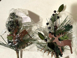 2 small winter Greens stems with tin deer image 2