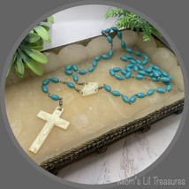 Light Blue Plastic Beaded Rosary 30" Catholic Christianity - £7.82 GBP