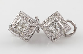 1.80 carat Diamond 18k White Gold Plaque Earrings w/ Omega Backs - $1,921.00