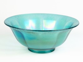 Imperial Wide Panel Green Ice Stretch Glass Bowl, Antique 6567 Teal 8 1/2&quot; - £39.82 GBP
