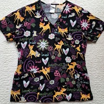 Disney Bambi Black Scrub Top ~ Size Small ~ Colorful ~ Thumper - £9.37 GBP