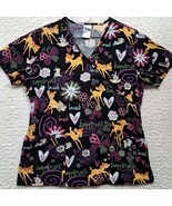 Disney Bambi Black Scrub Top ~ Size Small ~ Colorful ~ Thumper - £9.66 GBP