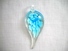 GLASS DROPLET PENDANT &amp; BABY BLUE &amp; WHITE FLORAL INNER NECKLACE FASHION ... - €6,84 EUR