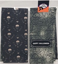 Set Of 2 Different Printed Tea Towels, Happy Halloween &amp; Skulls - £10.95 GBP