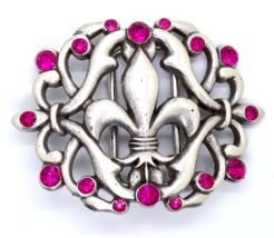 Fleur De Lis Ladies Belt Buckle Pink Rhinestones Enmon Vintage  Fits 1 3... - $14.99
