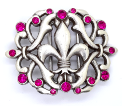 Fleur De Lis Ladies Belt Buckle Pink Rhinestones Enmon Vintage  Fits 1 3/4&#39; Belt - £11.73 GBP