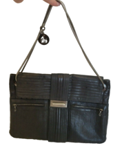LANVIN Black Leather &quot;Hero&quot; Bag with Silver Serpentine Strap and Logo - $399.99