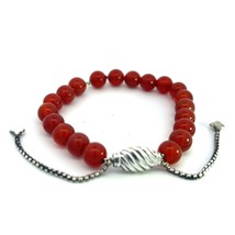 David Yurman Estate Carnelian Spiritual Beads Bracelet 6.6 - 8.5&quot; Sil 8 mm DY408 - £196.80 GBP