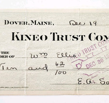1915 Kineo Trust Company Bank Check E.A. Sampson Dover Maine Signed 7071... - $19.99