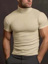Men&#39;s Full Size Turtleneck Short Sleeve T-Shirt Plus Size - $13.94