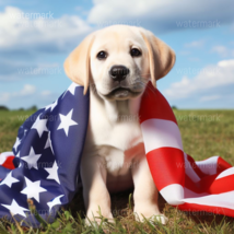 Digital Art Photorealistic Dog Wrapped in USA Flag - $0.99