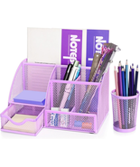 Desk Caddy Organizer Set (Purple) - Metal Mesh Desktop Caddy with Drawer... - $32.99