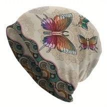 Beanie Hat Vintage Style Butterfly Mandala Knit Cap - Poly Spandex Blend - $213.82 MXN