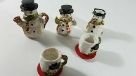 Christmas Miniature snowman 2 cups &amp; saucers pot cream &amp; sugar Poly-Resin (3) - £3.87 GBP