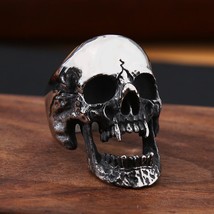 High Polish Gothic Vampire Skull Ring Heavy Skull Mens Stainless Steel Biker Rin - £11.30 GBP