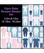 12psc BABY ROMPER-SLEEPER Long Short Sleeve Double Zip Cotton Footed/Mit... - $1,668.48 MXN