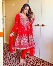 Red Bridal Wedding Anarkali Suit Dupatta Heavy Zari Sequins Work || Punjabi dres - £63.18 GBP