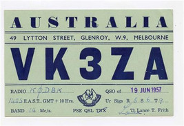 QSL Card VK3ZA Glenroy Melbourne Australia 1957 - $9.90