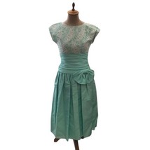 Vintage 80s Patty O&#39;Neil Lace Taffeta Party Dress Prom 4 Mint Green Ruch... - £54.55 GBP