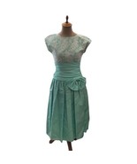 Vintage 80s Patty O&#39;Neil Lace Taffeta Party Dress Prom 4 Mint Green Ruch... - £55.70 GBP