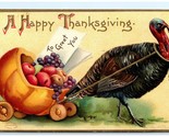 1909 Embossed Thanksgiving Postcard Turkey Pulling A Pumpkin Carriage - $17.08
