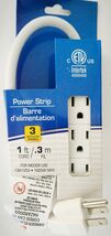 Electrical 3 Outlet Power Strip Strips Outlets Extension 12&quot; White 1/Pk - $4.87 CAD