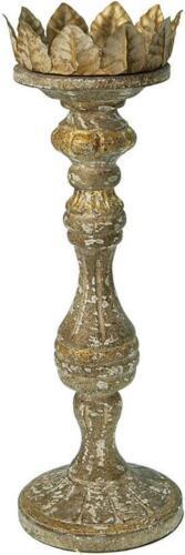 Candleholder Candlestick Distressed Gold Wood Carved - £148.47 GBP