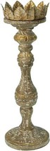 Candleholder Candlestick Distressed Gold Wood Carved - £150.73 GBP