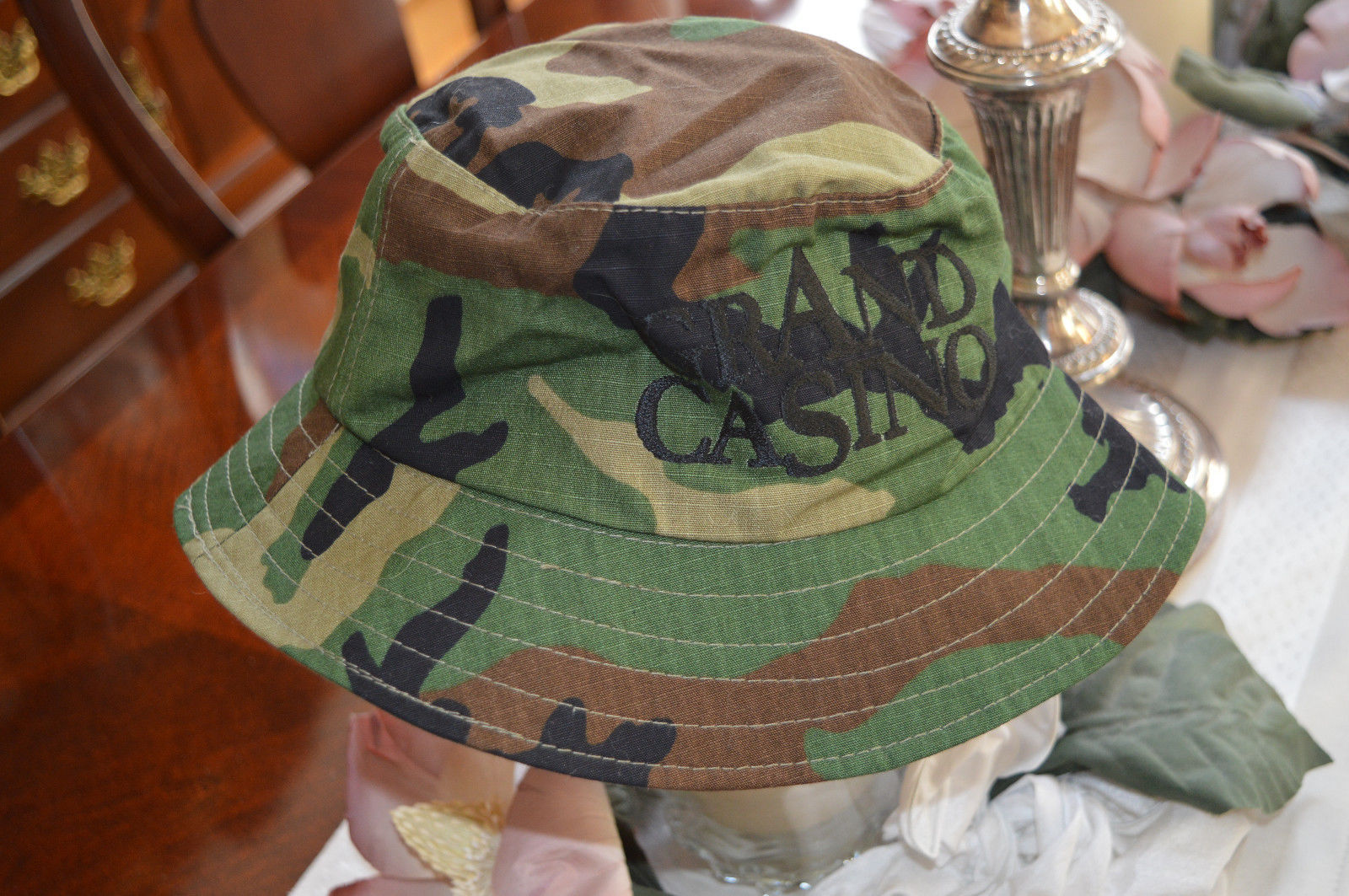 * Vintage 1990's Grand Casino Biloxi MS Camo Camouflage Bucket Hat Embroidered N - $17.00