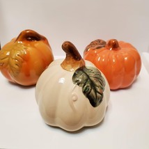 Ceramic Pumpkins, set of 3, Decorative Accents, Fall Decor, Orange and White