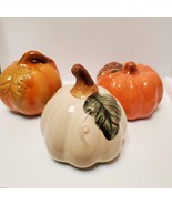 Ceramic Pumpkins, set of 3, Decorative Accents, Fall Decor, Orange and W... - £14.38 GBP