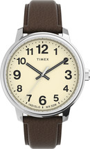 Timex Men&#39;s Indiglo Wristwatch Cream Dial Leather Strap Waterproof 40mm - $131.99