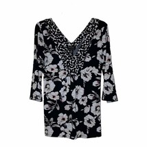 White House Black Market Blouse Size Medium Signature Knits Black White Floral - £15.49 GBP