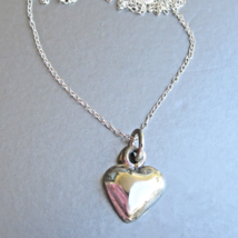 Sterling Silver Small PUFFY HEART Pendant 18" Long Vintage Necklace - $14.80