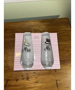 RAE DUNN Set Mr. and Mrs. Stemless Champagne Flute Glasses Bridal Weddin... - $19.75