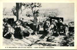 Vtg Postcard 1940s Camp Roberts California CA 75 Millimeter Gun in Full Recoil  - £11.78 GBP