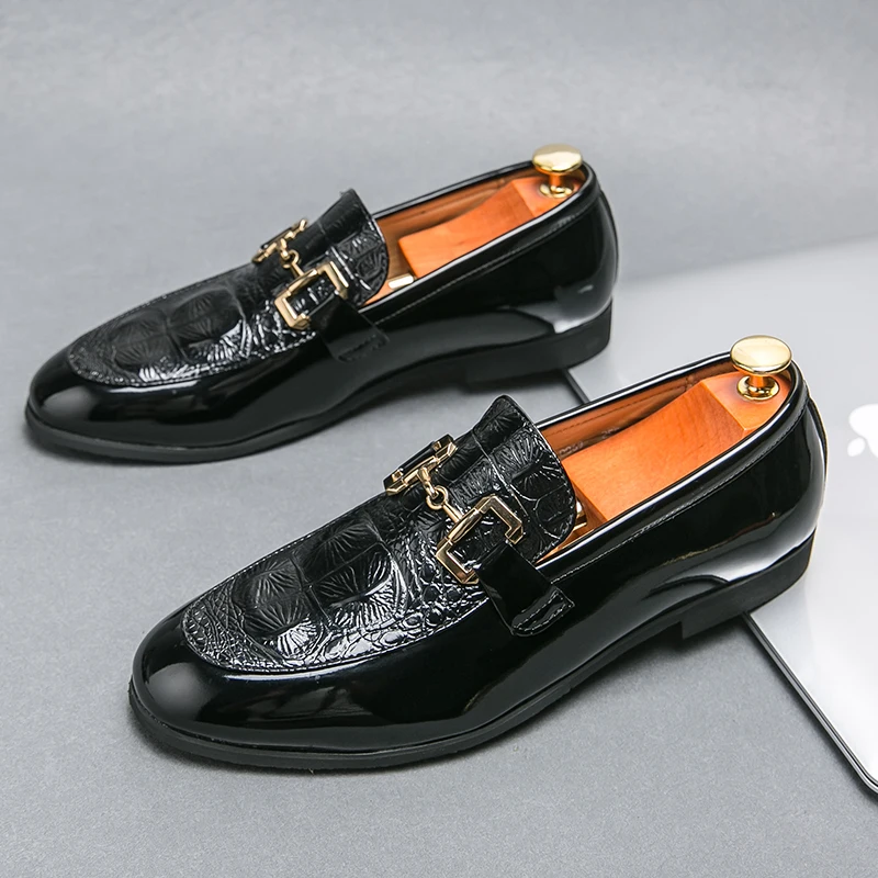 Black  for Men Patent Leather Wedding Shoes Round Toe Slip-On Spring Business Me - $103.50