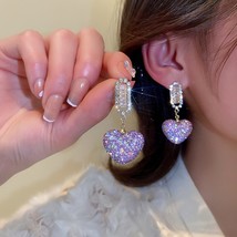 Purple Zircon Heart-shaped New Earrings Female Unique Design Fashion Personality - £10.56 GBP