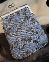 Beaded Blue Silver Accent Coin Bag Kisslick Small Change purse 4.5&quot; x 5&quot; - $14.48