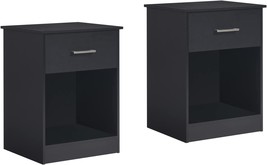 Black Rctg101B02 Reettic Wooden Side Table Set Of 2, End Table With Sliding - £83.12 GBP