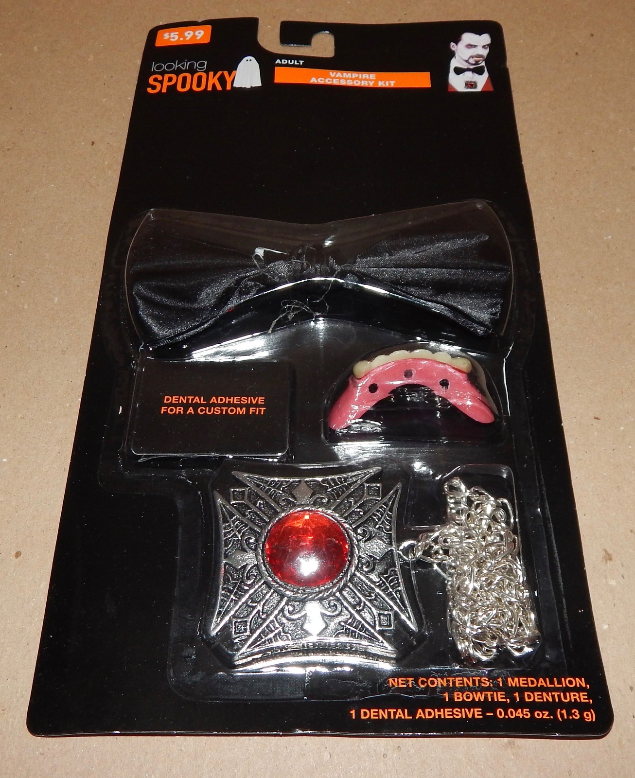 Halloween Adult Vampire Accessory Kit Looking Spooky Teeth Bow Medallion... - $4.49