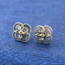 Two Tone Sterling Silver Flower with 18K Gold-Plated Stud Earrings - £14.03 GBP