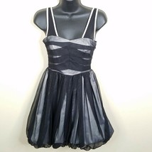 BCBGeneration Dress Womens 0 Black Silver Satin Black Mesh Draped Bubble Flirty - £14.15 GBP