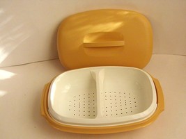 Vintage 3 Piece Tupperware Vegetable Rice Microwave Steamer Harvest Gold/White - $10.25